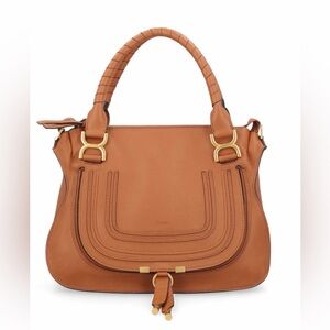 Chloe Leather Large Satchel Handbag in Cognac Brown